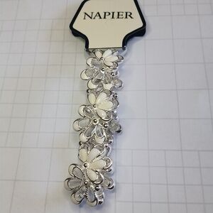 Napier Silver And Cream Floral Bracelet
